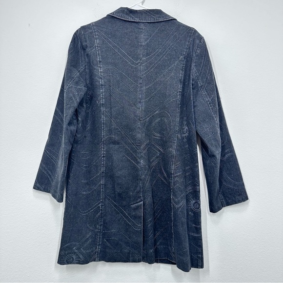 Vintage Dark Wash Denim Trenchcoat Swirl Eclectic 90s Women's Size Medium Petite - Picture 6 of 6